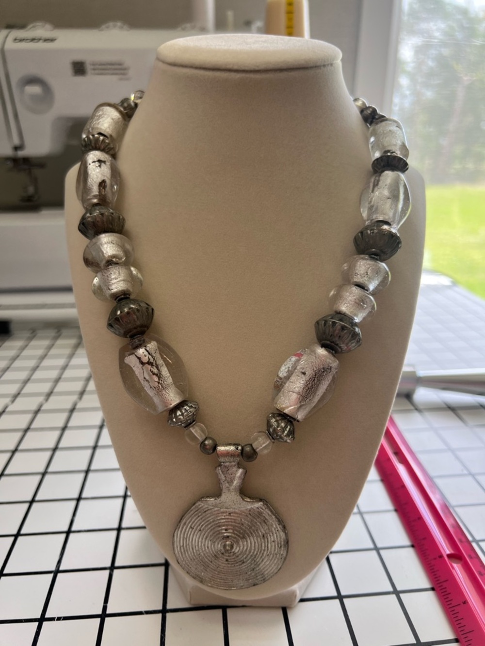 Silver-Tone Glass Bead Pendant Necklace - Women Jewelry